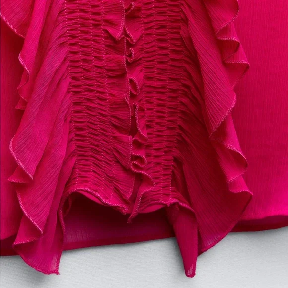 ZARA SEMI-SHEER BLOUSE WITH RUFFLES - Picture 5 of 5